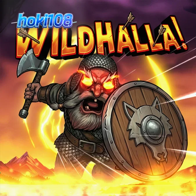 Tampilan visual slot Wildhalla dengan latar belakang kapal Viking dan pegunungan.